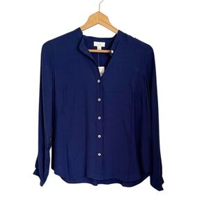 J. Jill Midnight Blue Button Front Long Sleeve Top size XS Petite